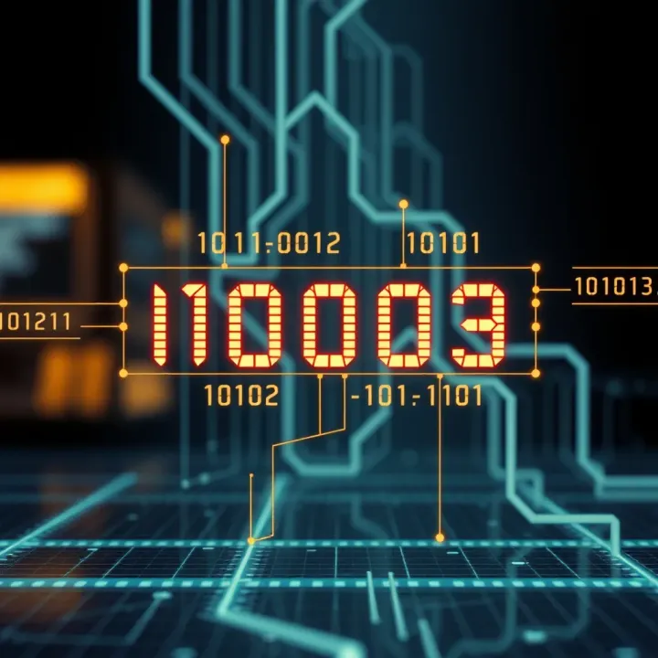 Diagram illustrating binary digit analysis within digital circuits showing binary digits and logical operations