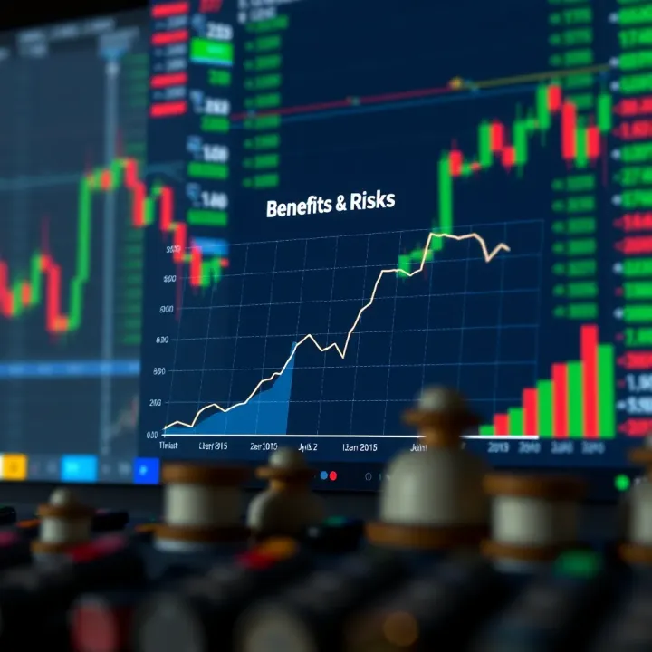 Benefits and Risks of Using Forex Trading Bots Graph comparing benefits and risks of forex trading bots with currency market backdrop