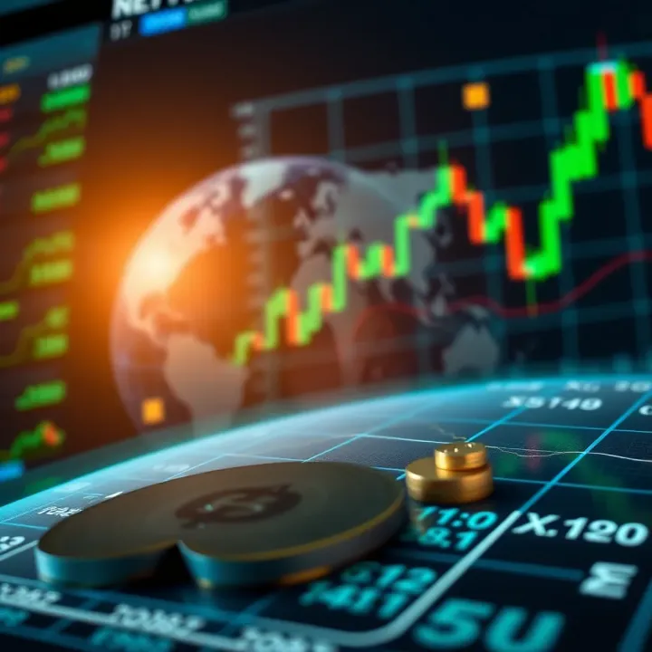Global Forex Market Dynamics and Key Participants Illustration of global financial market with currency symbols and trading charts