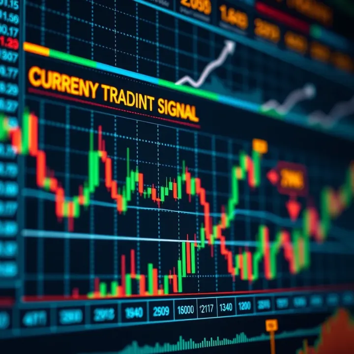 Graph displaying currency market trends with indicators for forex trading signals