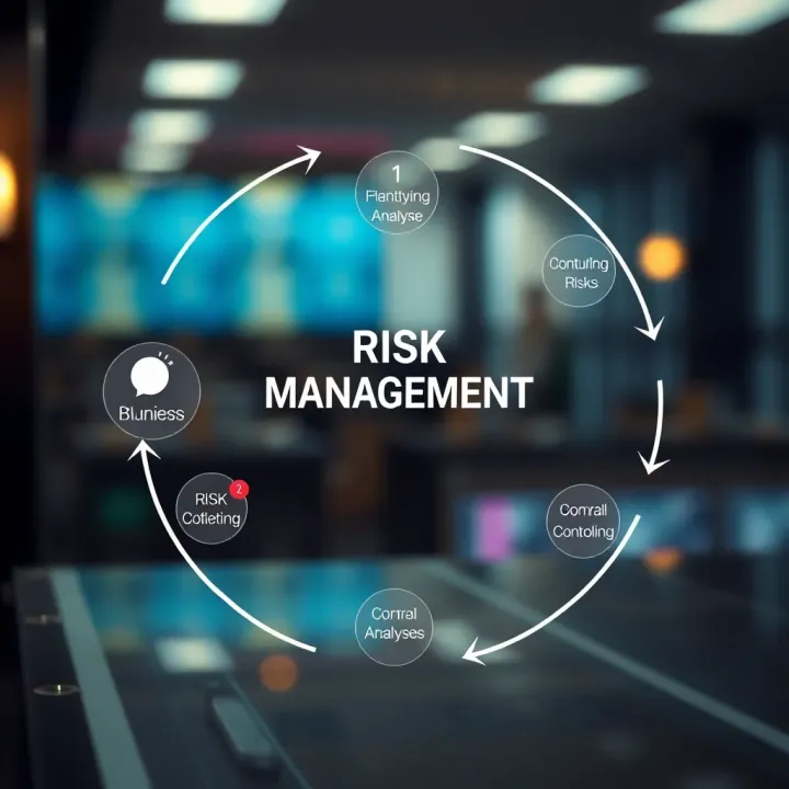 Diagram showing the cycle of identifying, analysing, controlling, and monitoring risks in a business environment