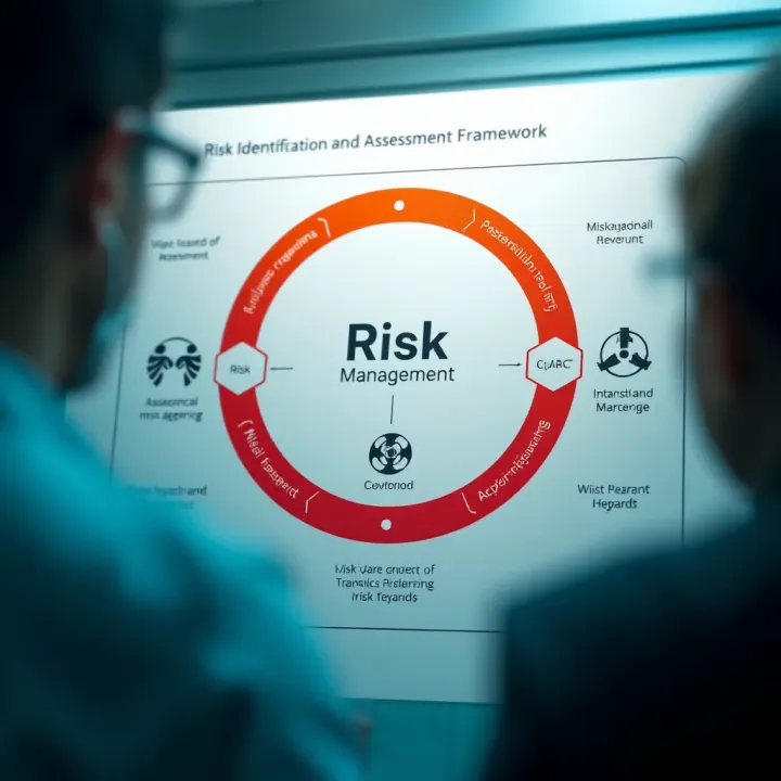 Diagram showing risk identification and assessment with symbols representing various types of business hazards