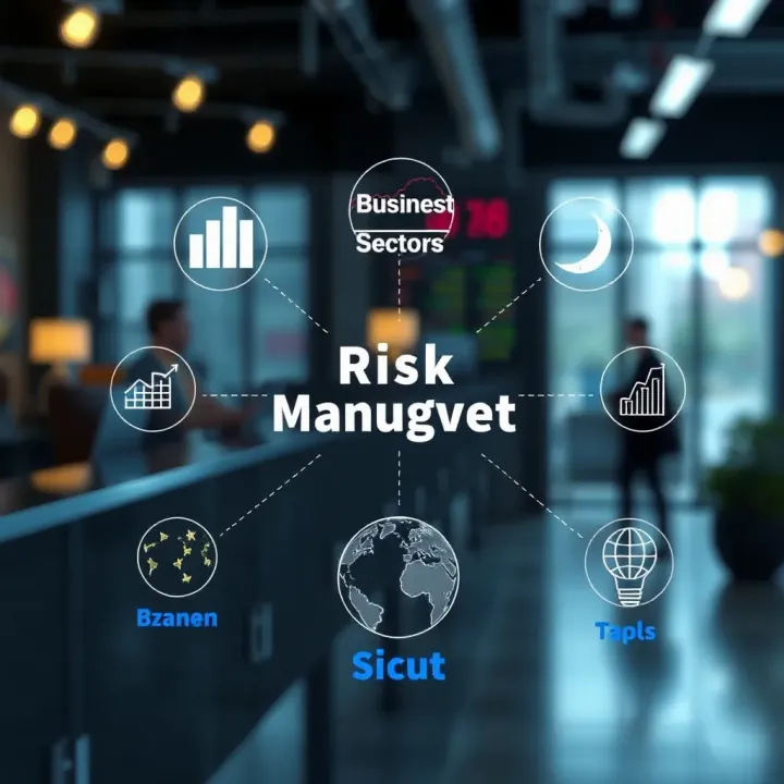 Business Sectors and Risk Management Interconnection Illustration showing various business sectors connected through risk management concepts