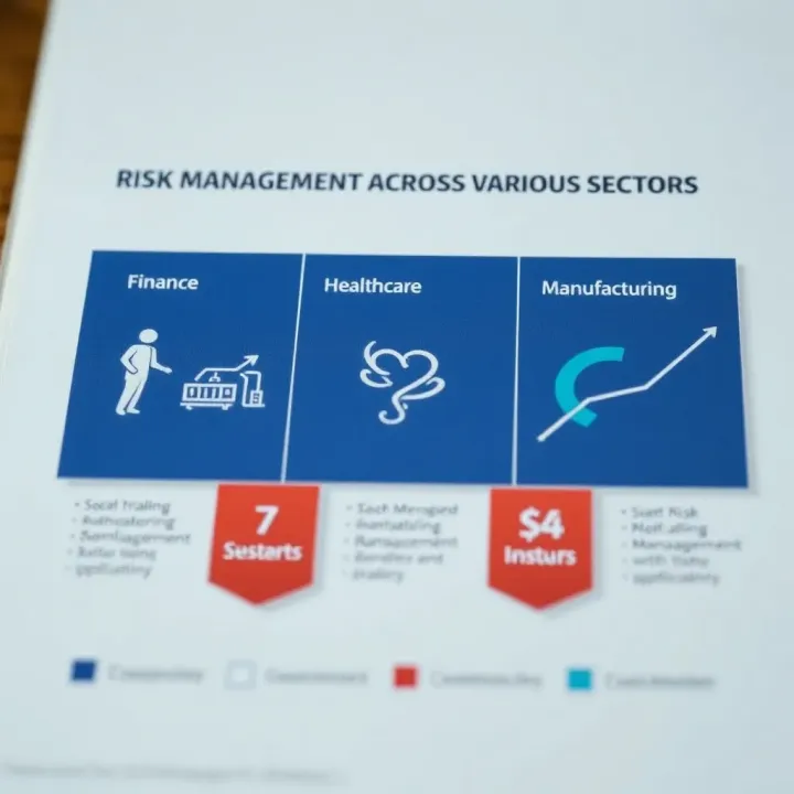 Chart showing different sectors such as finance, healthcare, and manufacturing with corresponding risk management applications
