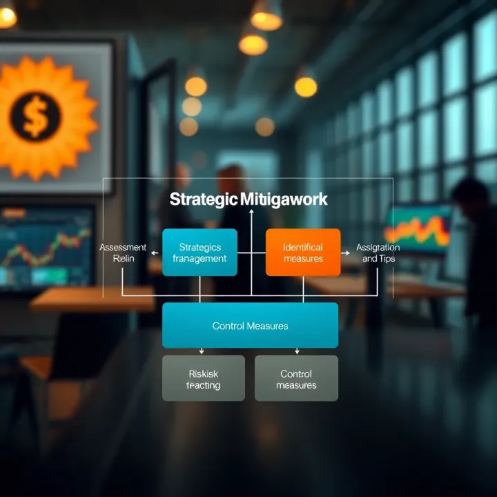 Visual representation of a strategic risk mitigation framework highlighting assessment, identification, and control measures