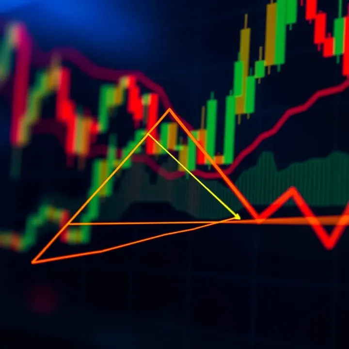 Visual representation of a descending triangle pattern highlighting resistance and support levels in trading