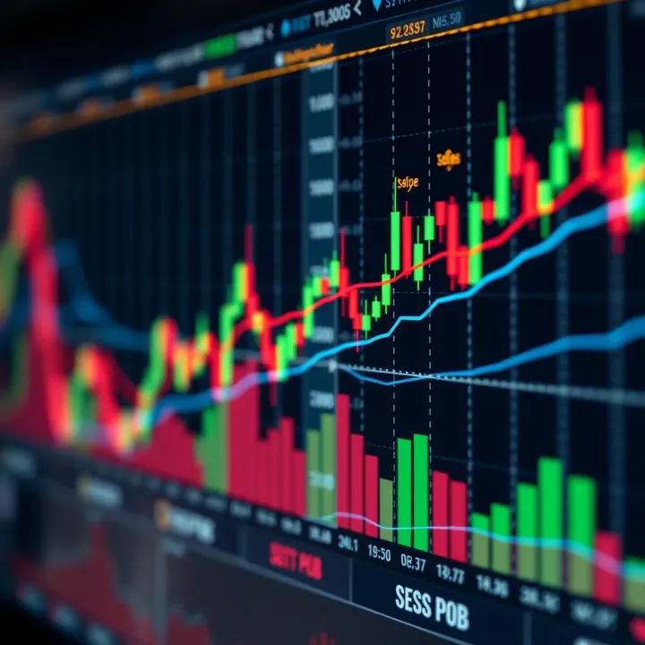 Trading chart with highlighted breakout points and trend lines indicating market direction changes